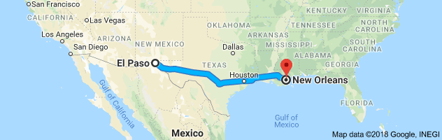 El Paso to New Orleans Moving Company Route