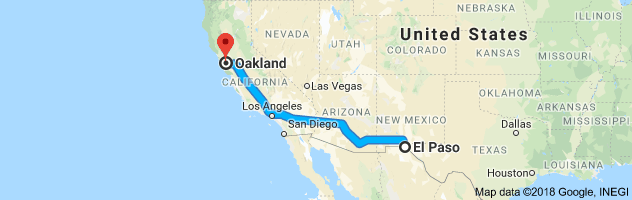 El Paso to Oakland Moving Company Route