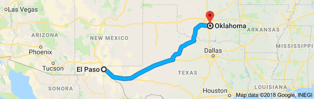 El Paso to Oklahoma City Moving Company Route
