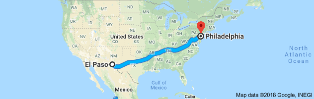 El Paso to Philadelphia Moving Company Route