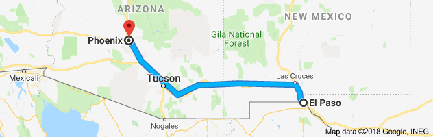 El Paso to Phoenix Moving Company Route