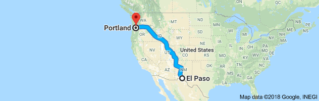 El Paso to Portland Moving Company Route