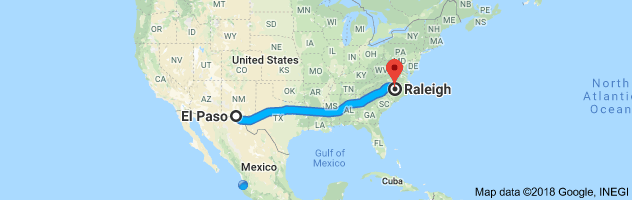 El Paso to Raleigh Moving Company Route