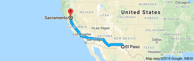 El Paso to Sacramento Moving Company Route