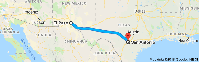El Paso to San Antonio Moving Company Route