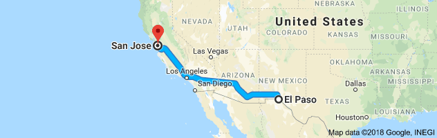 El Paso to San Jose Moving Company Route
