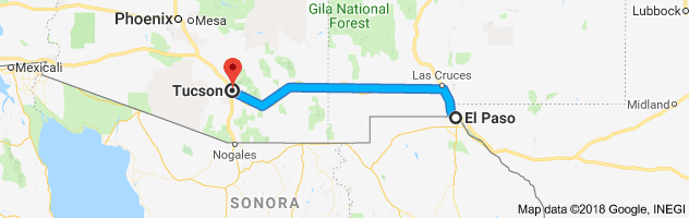 El Paso to Tucson Moving Company Route