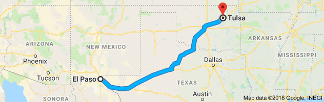 El Paso to Tulsa Moving Company Route