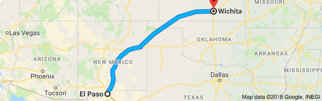 El Paso to Wichita Moving Company Route
