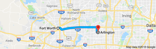Fort Worth to Arlington Moving Company Route