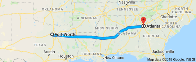 Fort Worth to Atlanta Moving Company Route