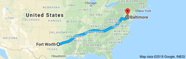 Fort Worth to Baltimore Moving Company Route