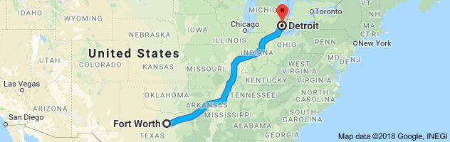 Fort Worth to Detroit Moving Company Route