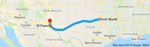 Fort Worth to El Paso Moving Company Route