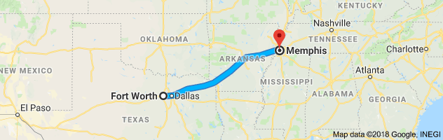 Fort Worth to Memphis Moving Company Route