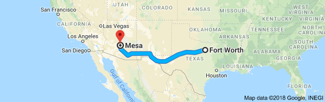 Fort Worth to Mesa Moving Company Route