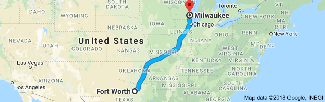 Fort Worth to Milwaukee Moving Company Route