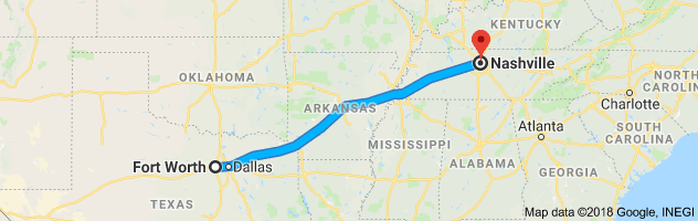 Fort Worth to Nashville Moving Company Route