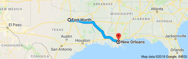 Fort Worth to New Orleans Moving Company Route
