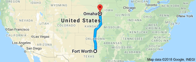 Fort Worth to Omaha Moving Company Route