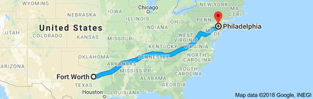 Fort Worth to Philadelphia Moving Company Route