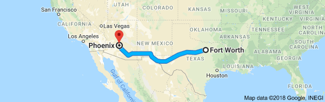 Fort Worth to Phoenix Moving Company Route