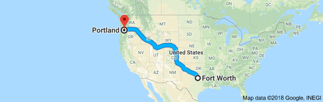 Fort Worth to Portland Moving Company Route