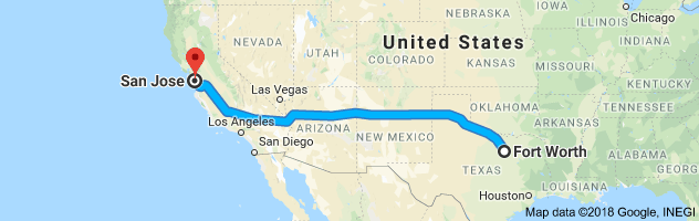 Fort Worth to San Jose Moving Company Route