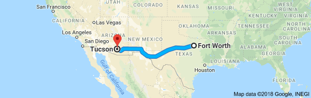 Fort Worth to Tucson Moving Company Route