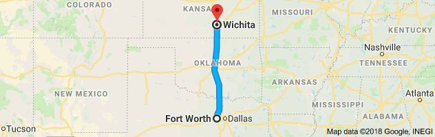 Fort Worth to Wichita Moving Company Route