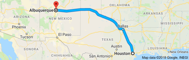 Houston to Albuquerque Moving Company Route