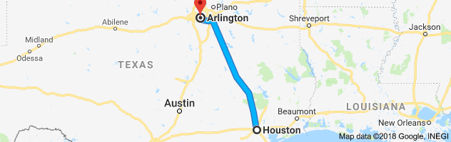 Houston to Arlington Moving Company Route