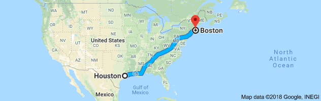 Houston to Boston Moving Company Route