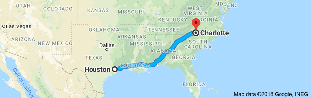 Houston to Charlotte Moving Company Route