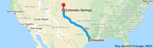 Houston to Colorado Springs Moving Company Route