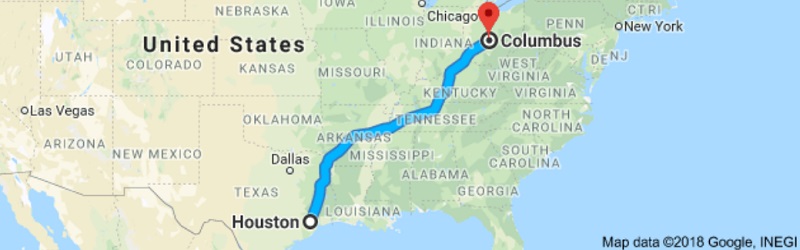 Houston to Columbus Moving Company Route