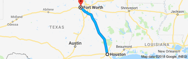 Houston to Fort Worth Moving Company Route