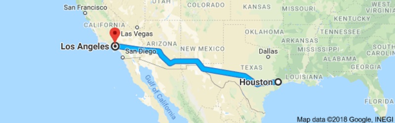 Houston to Los Angeles Moving Company Route