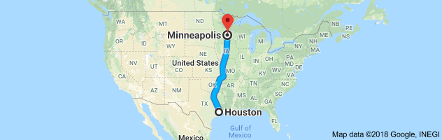 Houston to Minneapolis Moving Company Route