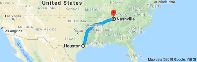 Houston to Nashville Moving Company Route