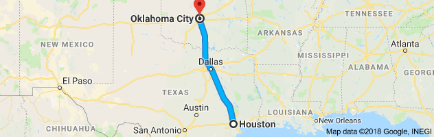 Houston to Oklahoma City Moving Company Route