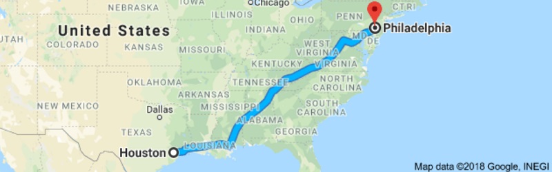 Houston to Philadelphia Moving Company Route