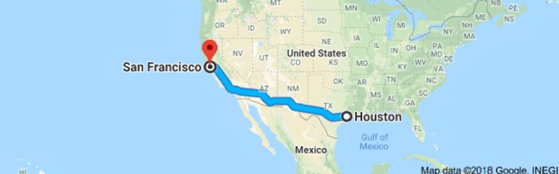 Houston to San Francisco Moving Company Route