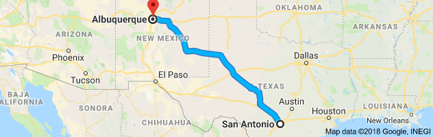 San Antonio to Albuquerque Moving Company Route