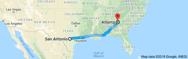 San Antonio to Atlanta Moving Company Route