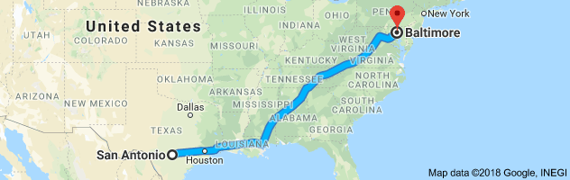 San Antonio to Baltimore Moving Company Route