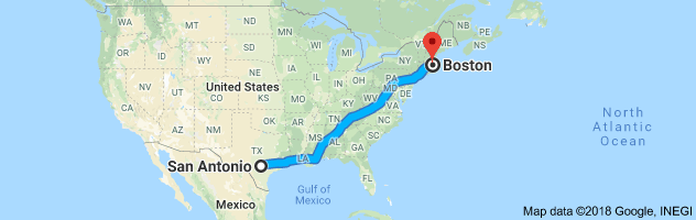 San Antonio to Boston Moving Company Route
