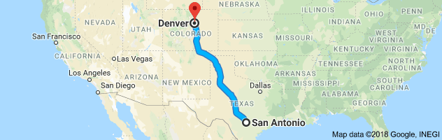 San Antonio to Denver Moving Company Route