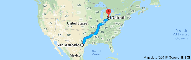San Antonio to Detroit Moving Company Route