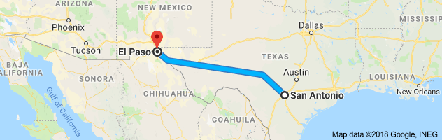 San Antonio to El Paso Moving Company Route